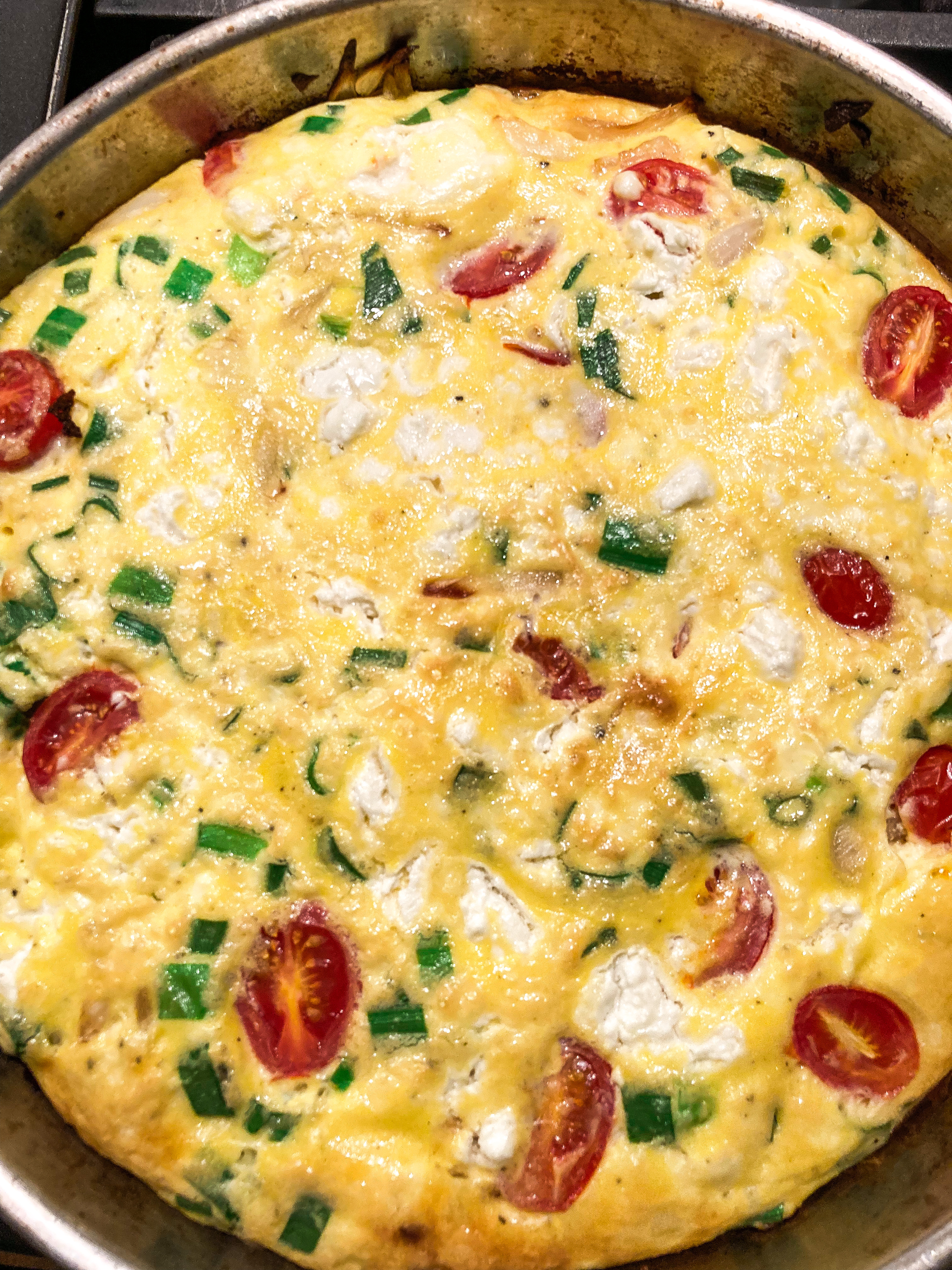 Frittata with Caramelized Onions, Goat Cheese, and Tomatoes